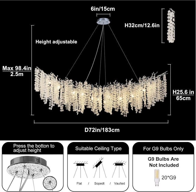 Load image into Gallery viewer, Coin Type Crystal Tree Branch Linear Chandelier 72&quot;
