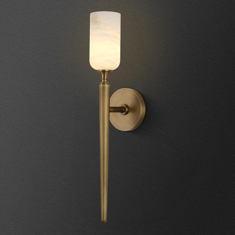 Load image into Gallery viewer, Alabaster 1head Brass/Black Strip Wall Sconce for All Scene 21.6&quot;
