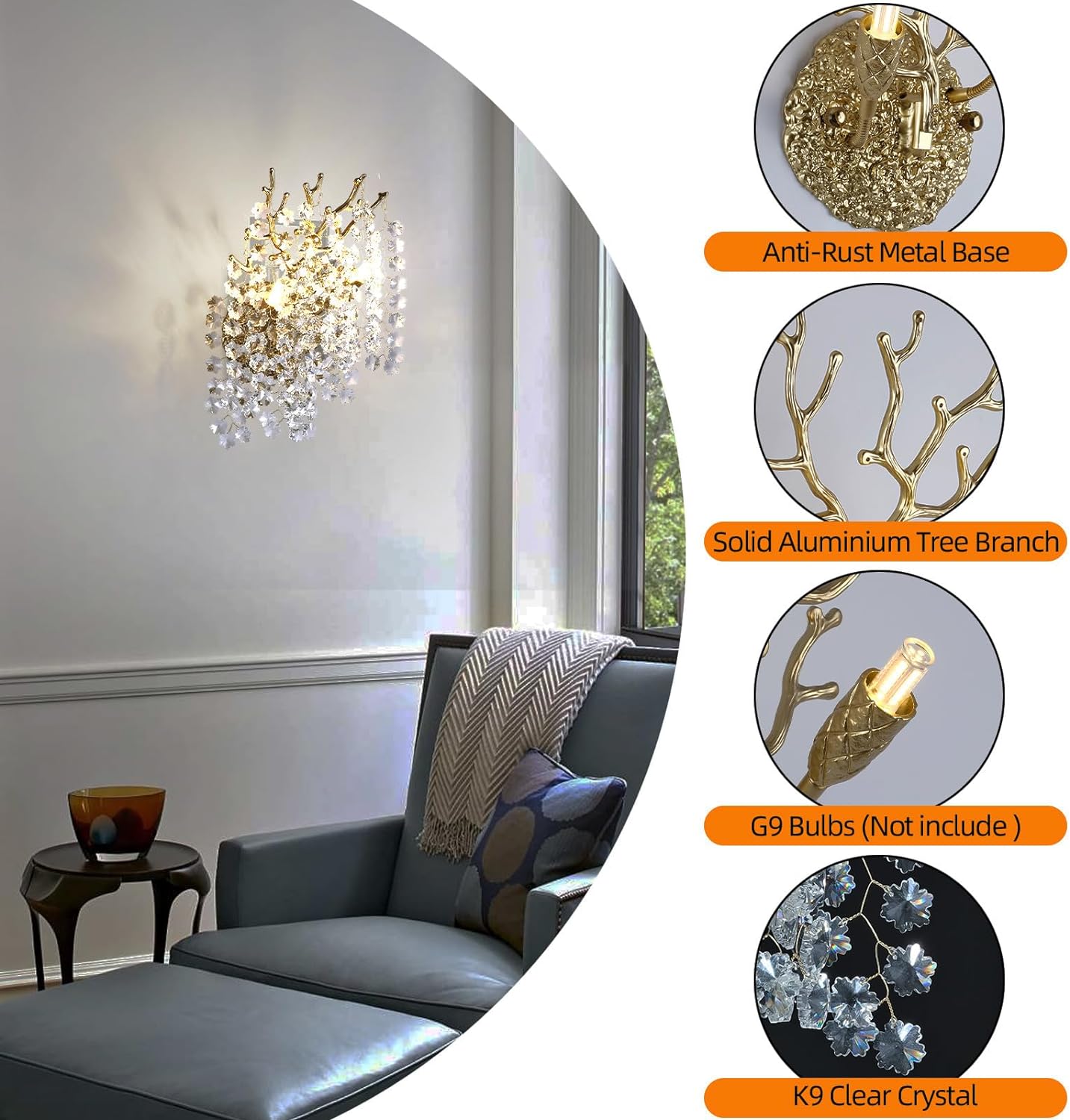 Snow Tree Branch Crystal Gold/Silver Wall Sconce