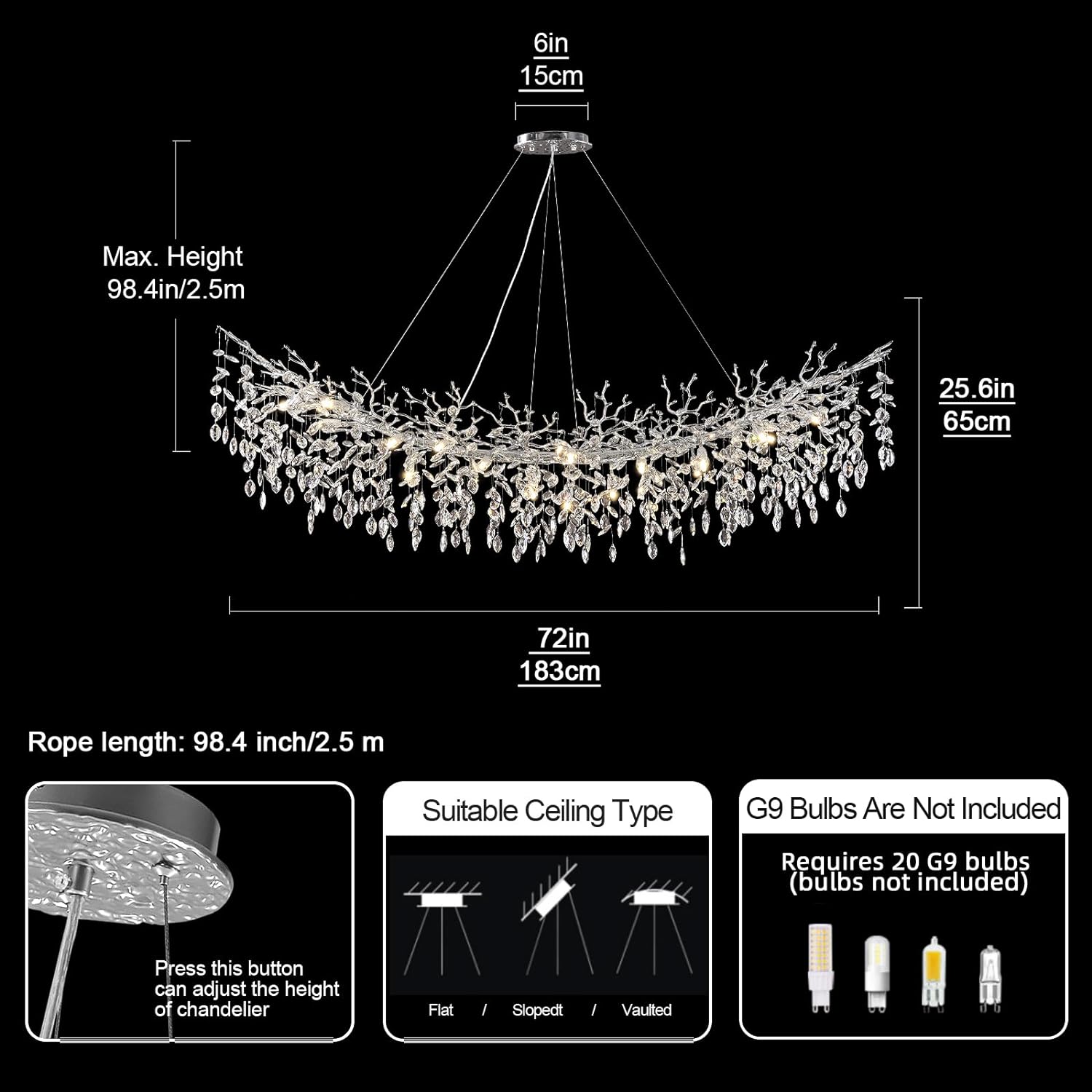 Ice Eye Modern Crystal Tree Branch Linear Chandelier for All Rooms 55" 72"