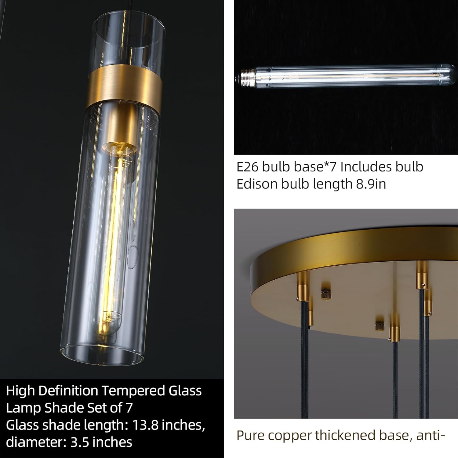 Glass Tube Brass Pendant Lights 1 Light/7 Lights