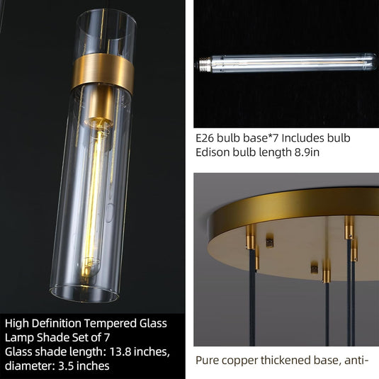 Glass Tube Brass Pendant Lights 1 Light/7 Lights