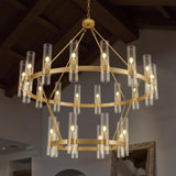 Farmhouse Wagon Wheel 2-Tier Chandelier with Glass Shade 48“