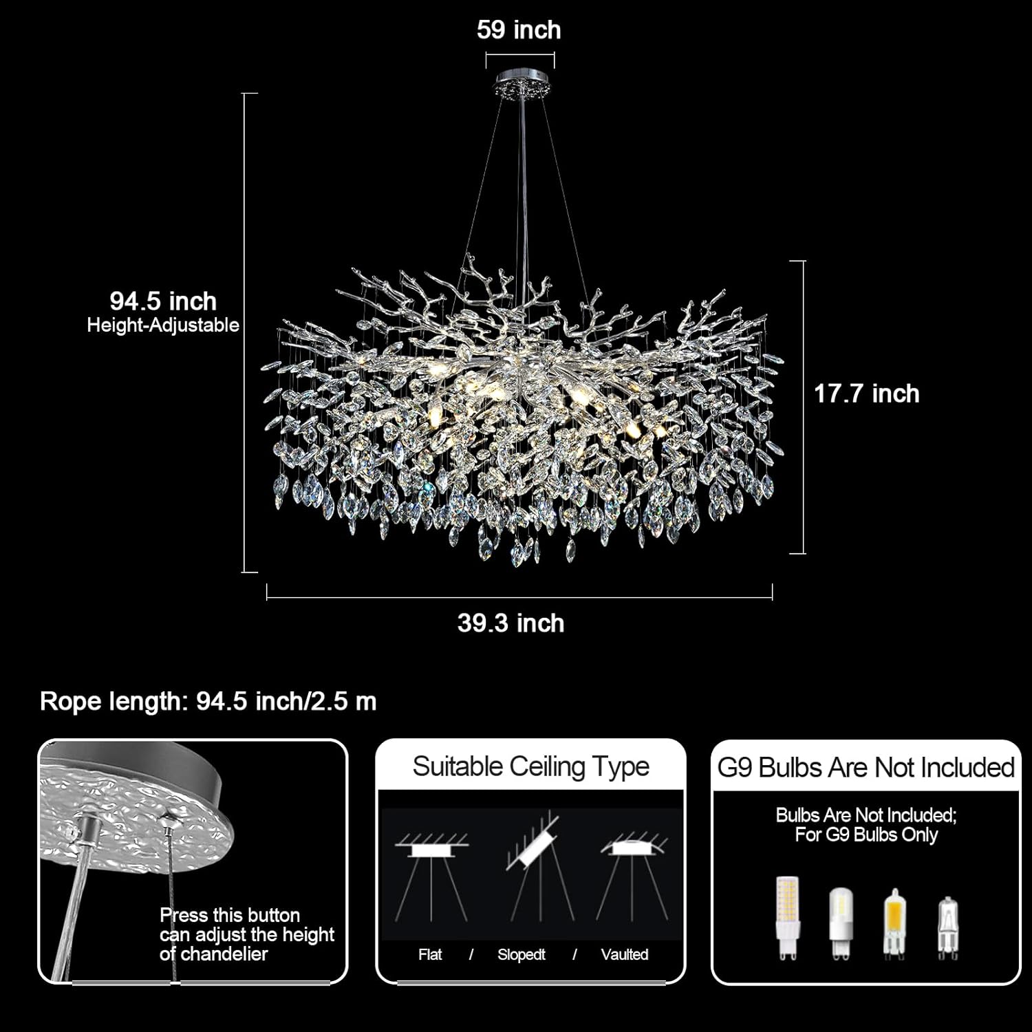 Ice Eye Modern Crystal Tree Branch Round Chandelier for All Rooms 30" 40" 48"