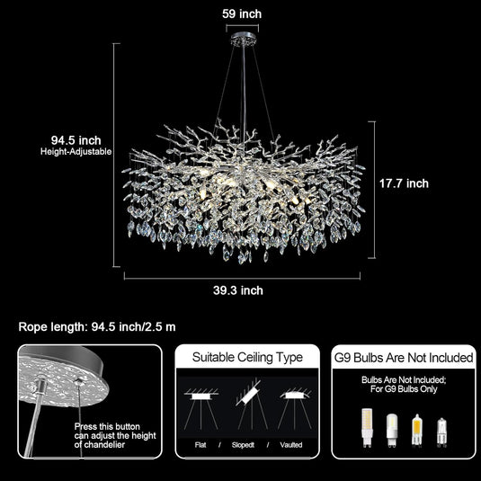 Ice Eye Modern Crystal Tree Branch Round Chandelier for All Rooms 30" 40" 48"