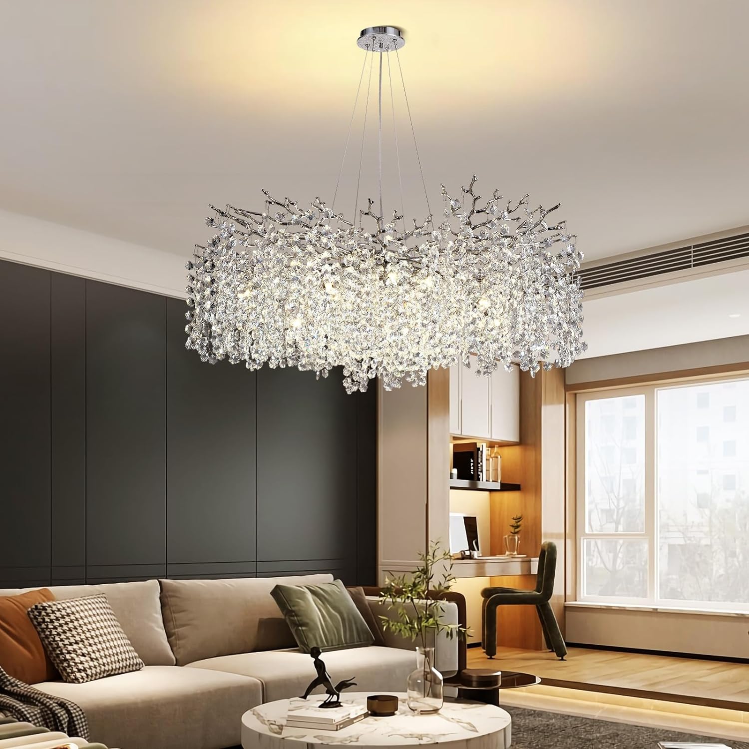 Snow Tree Branch Crystal Chandelier for All Rooms 30" 40" 55"