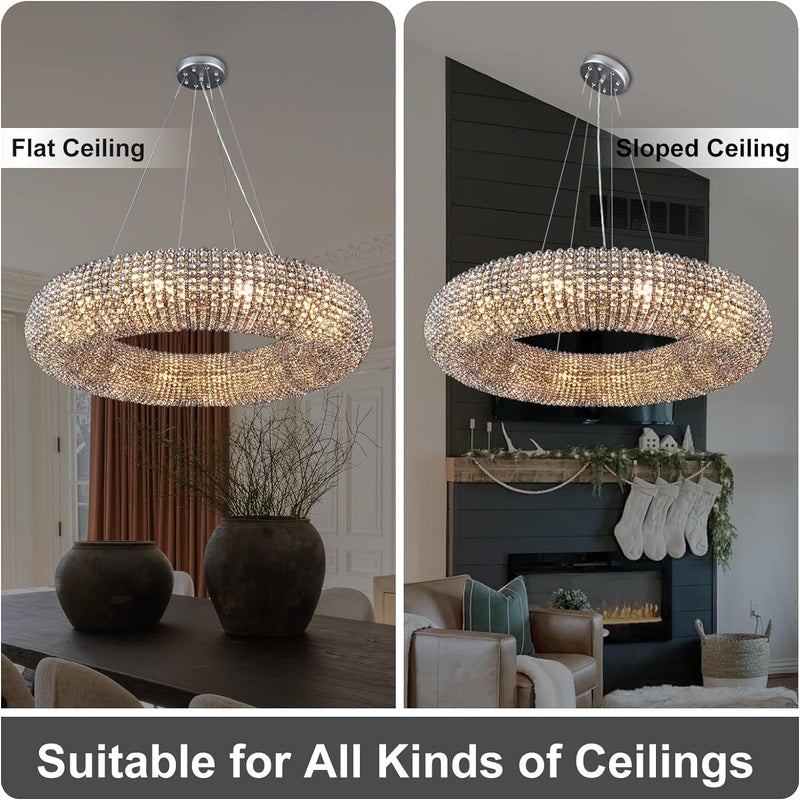 Load image into Gallery viewer, K9 Grey/Clear Crystal Beads Round Pendant Chandelier D31.5&quot;
