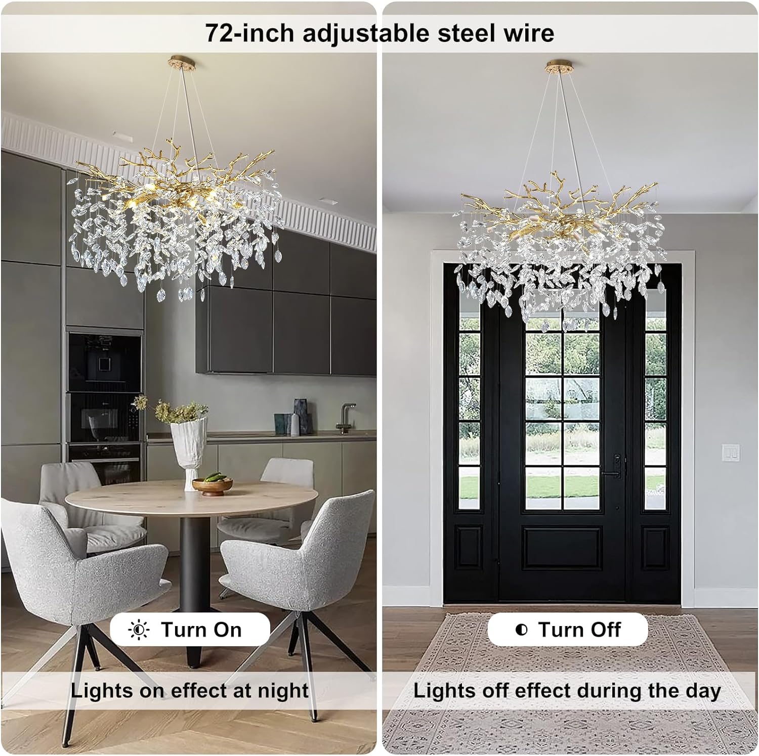 Ice Eye Modern Crystal Tree Branch Round Chandelier for All Rooms 30" 40" 48"