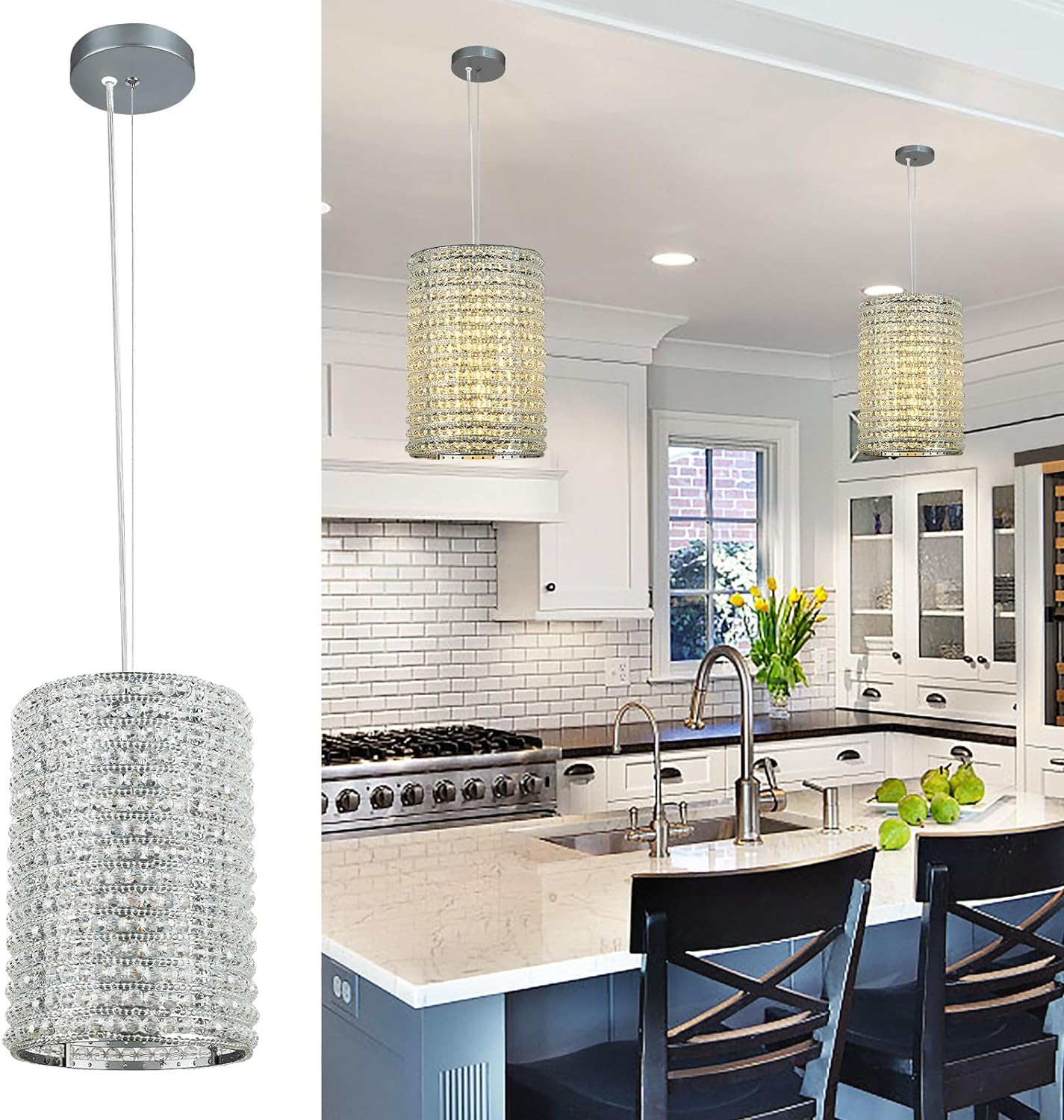 Grey/Clear K9 Crystal Beads Pendant Lights 12"