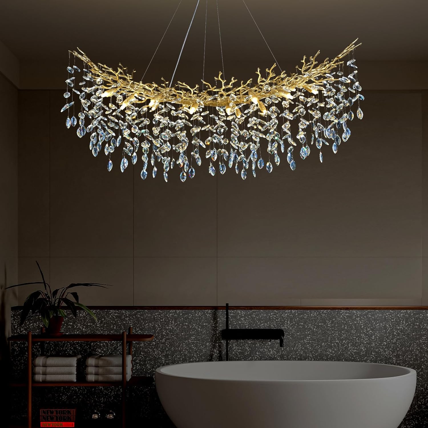 Ice Eye Modern Crystal Tree Branch Linear Chandelier for All Rooms 55" 72"