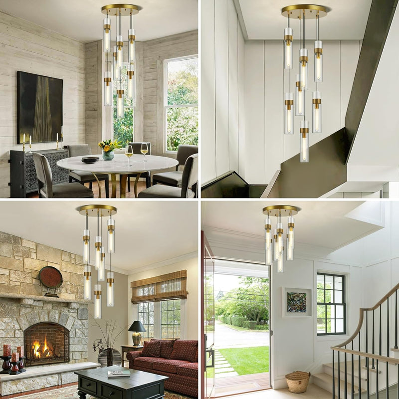 Load image into Gallery viewer, Glass Tube Brass Pendant Lights 1 Light/7 Lights
