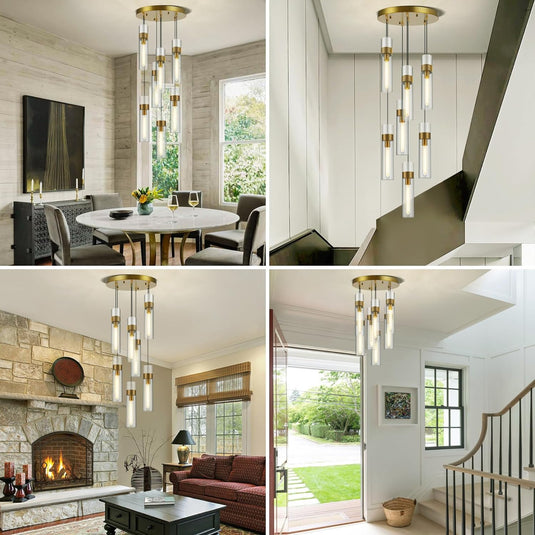 Glass Tube Brass Pendant Lights 1 Light/7 Lights