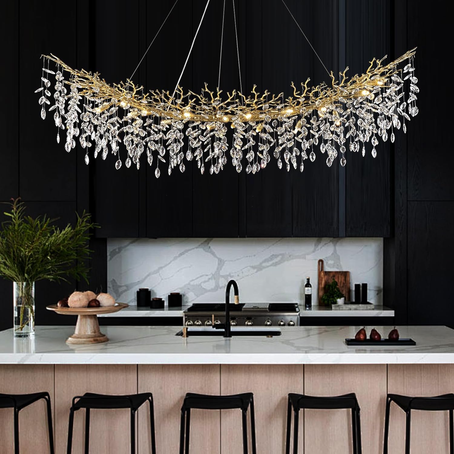 Ice Eye Modern Crystal Tree Branch Linear Chandelier for All Rooms 55" 72"