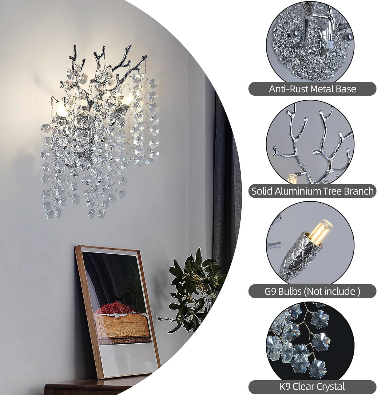 Snow Tree Branch Crystal Gold/Silver Wall Sconce