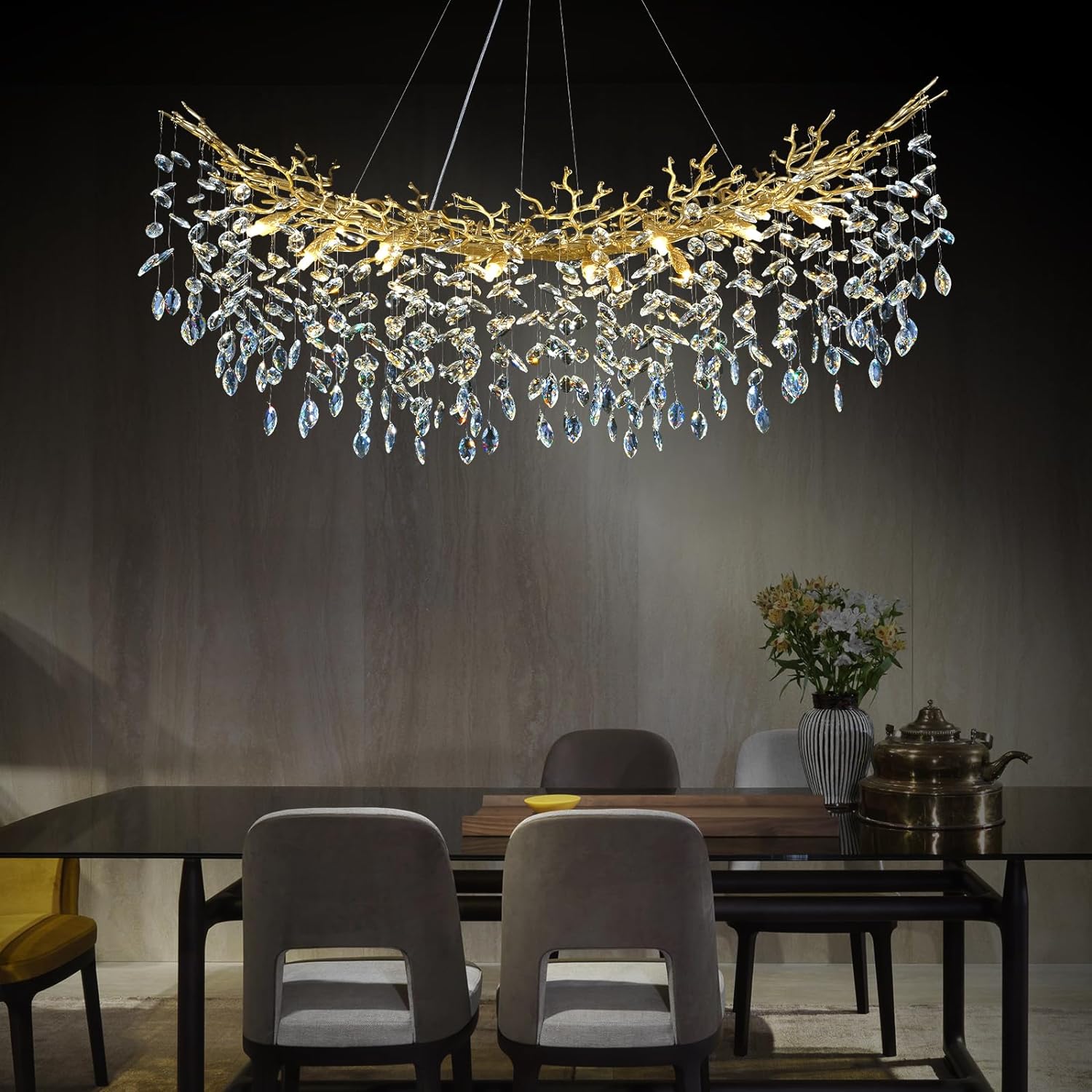 Ice Eye Modern Crystal Tree Branch Linear Chandelier for All Rooms 55" 72"