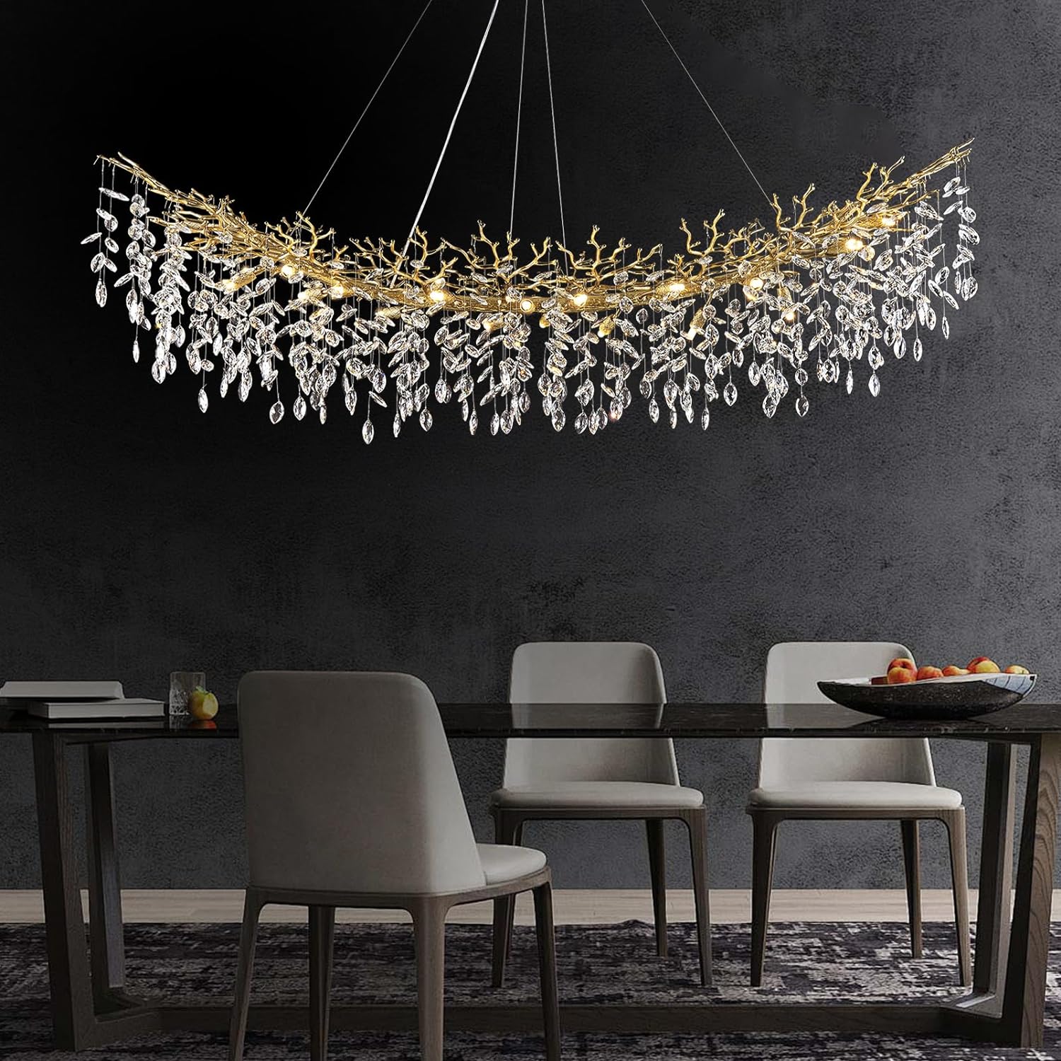 Ice Eye Modern Crystal Tree Branch Linear Chandelier for All Rooms 55" 72"