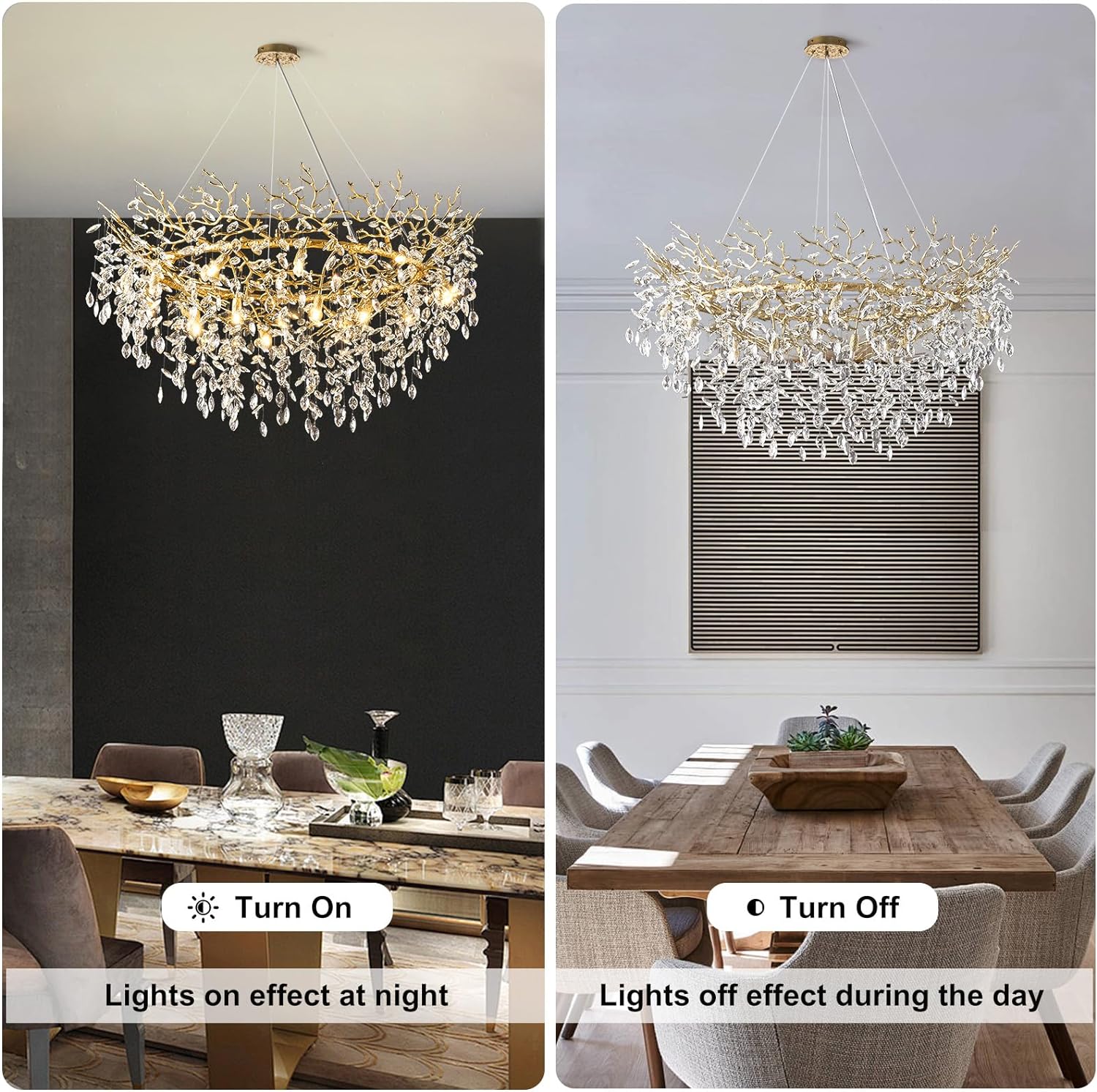 Ice Eye Modern Crystal Tree Branch Round Chandelier for All Rooms 30" 40" 48"