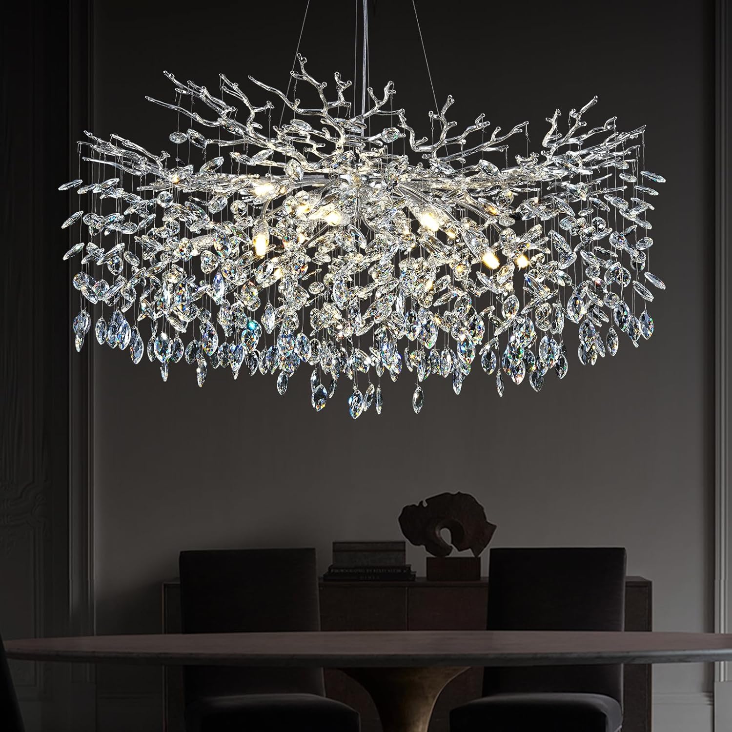 Ice Eye Modern Crystal Tree Branch Round Chandelier for All Rooms 30" 40" 48"