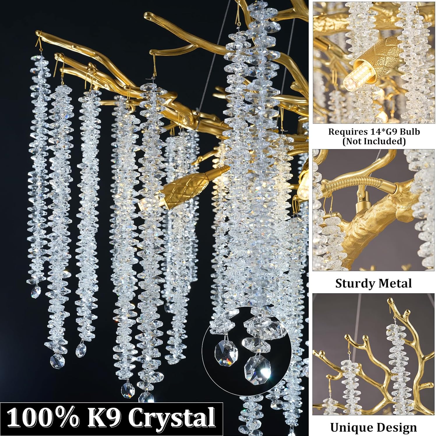 Snow Tree Branch Crystal Gold/Silver Chandelier for All Rooms 40''