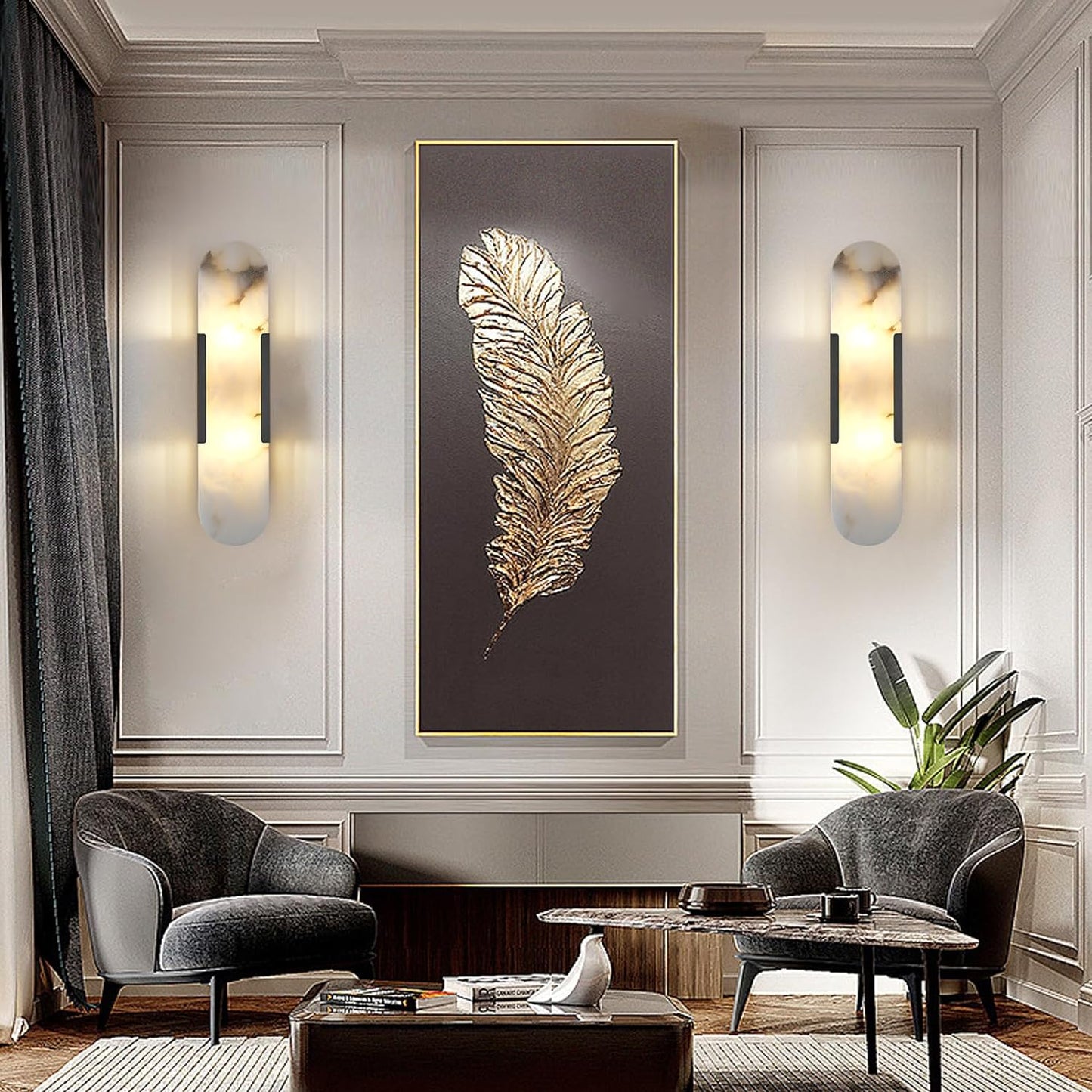 Oval Shaped Alabaster Wall Sconces 13.8" 19.7"