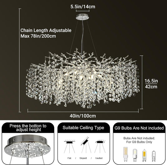 Snow Tree Branch Crystal Chandelier for All Rooms 30" 40" 55"