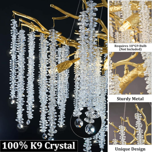 Snow Tree Branch Crystal Gold Chandeliers for All Rooms 30''