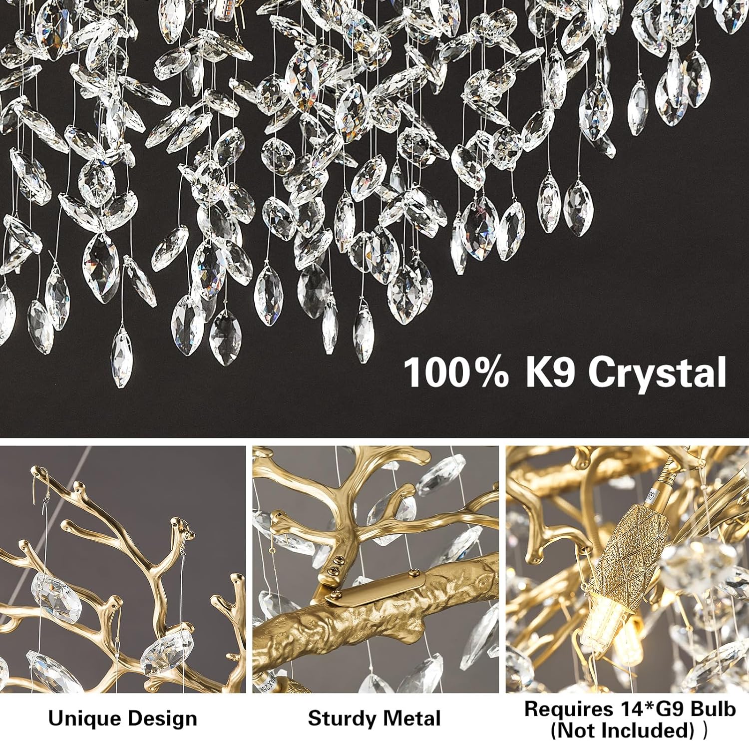 Ice Eye Modern Crystal Tree Branch Round Chandelier for All Rooms 30" 40" 48"