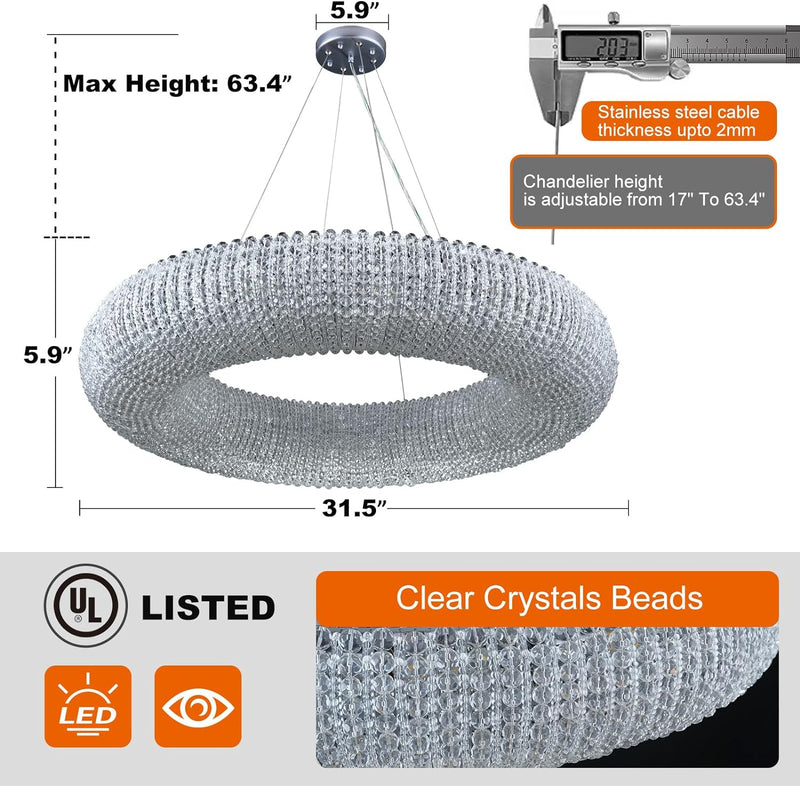 Load image into Gallery viewer, K9 Grey/Clear Crystal Beads Round Pendant Chandelier D31.5&quot;
