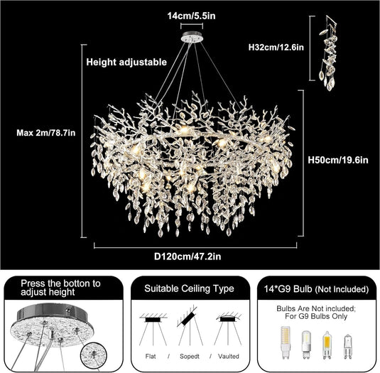 Ice Eye Modern Crystal Tree Branch Round Chandelier for All Rooms 30" 40" 48"