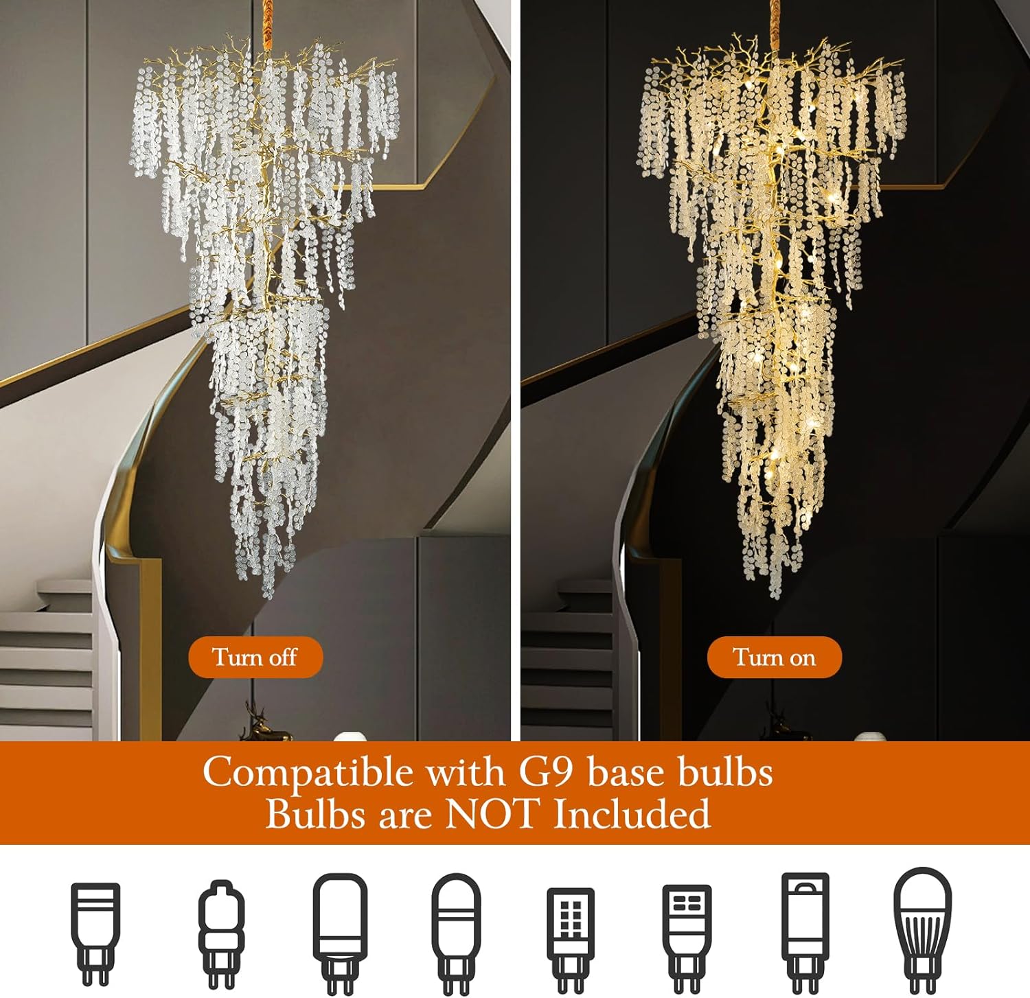 Coin Type Modern Crystal Tree Branch Staircase Chandelier 95"