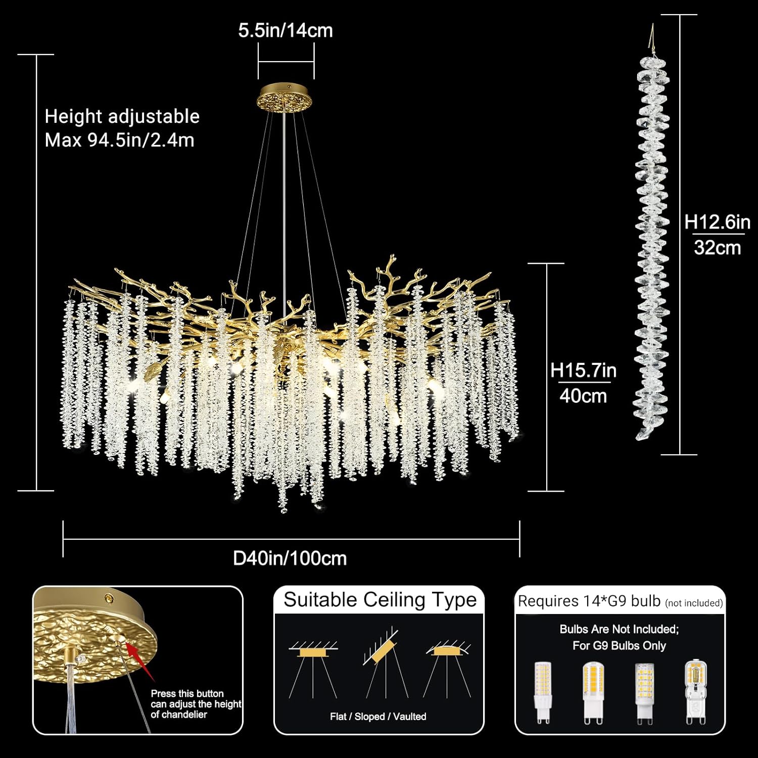 Snow Tree Branch Crystal Gold/Silver Chandelier for All Rooms 40''