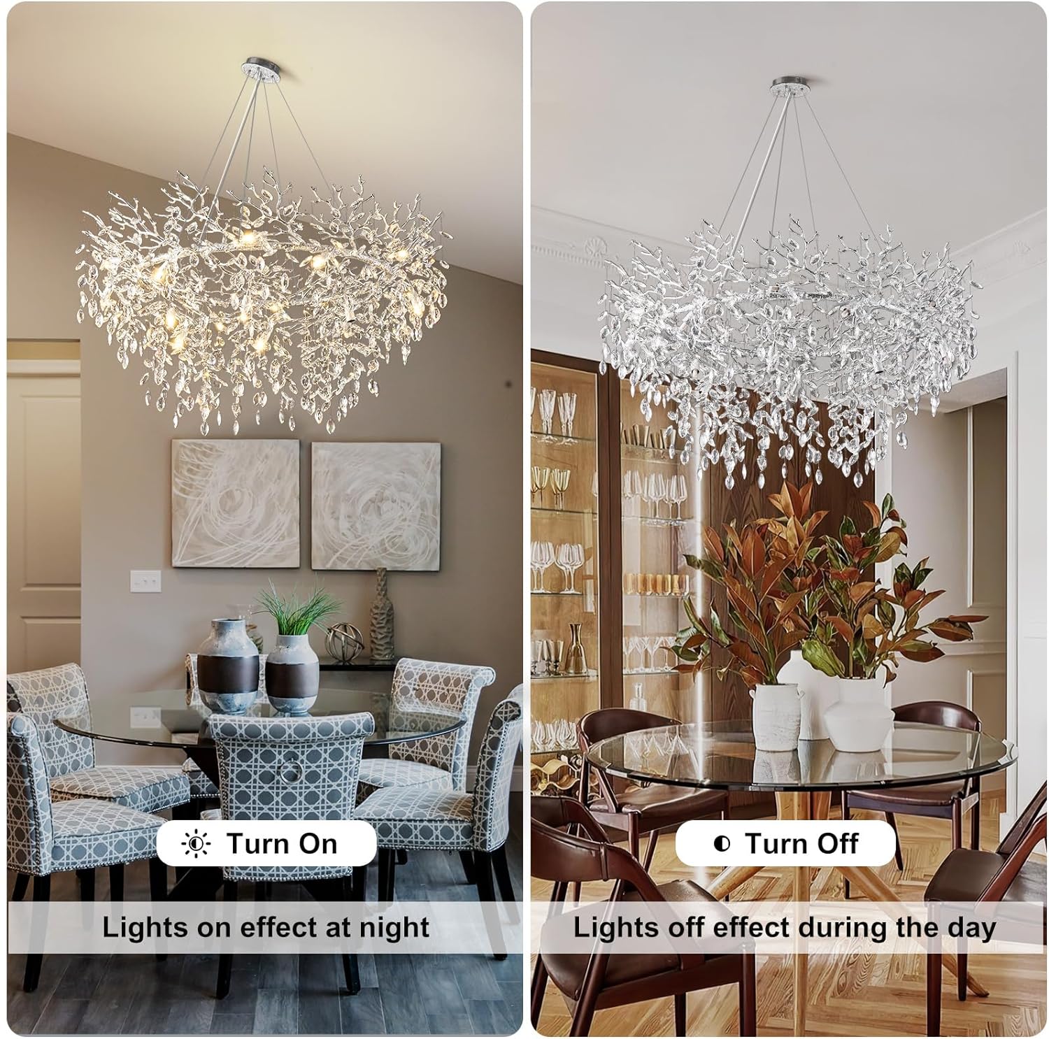 Ice Eye Modern Crystal Tree Branch Round Chandelier for All Rooms 30" 40" 48"