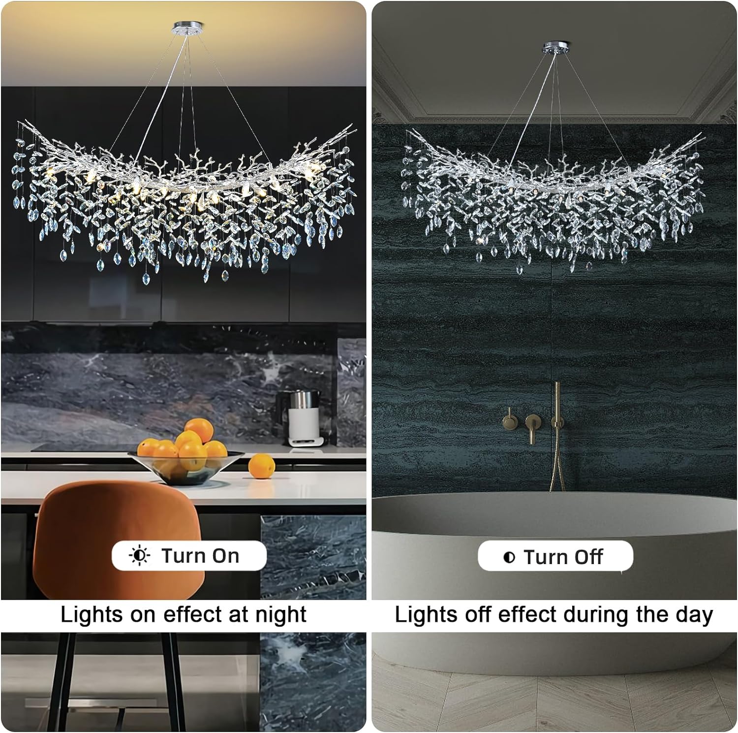 Ice Eye Modern Crystal Tree Branch Linear Chandelier for All Rooms 55" 72"