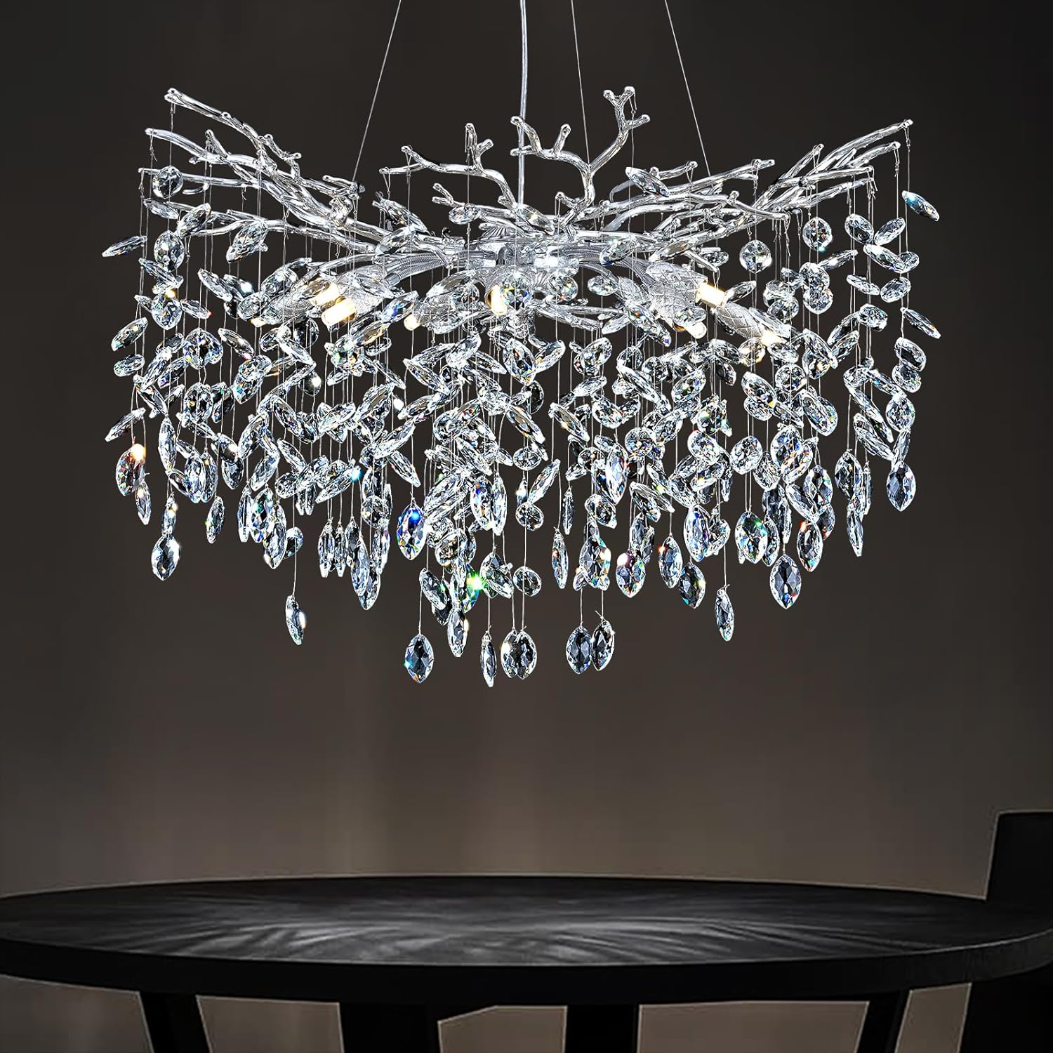 Ice Eye Modern Crystal Tree Branch Round Chandelier for All Rooms 30" 40" 48"