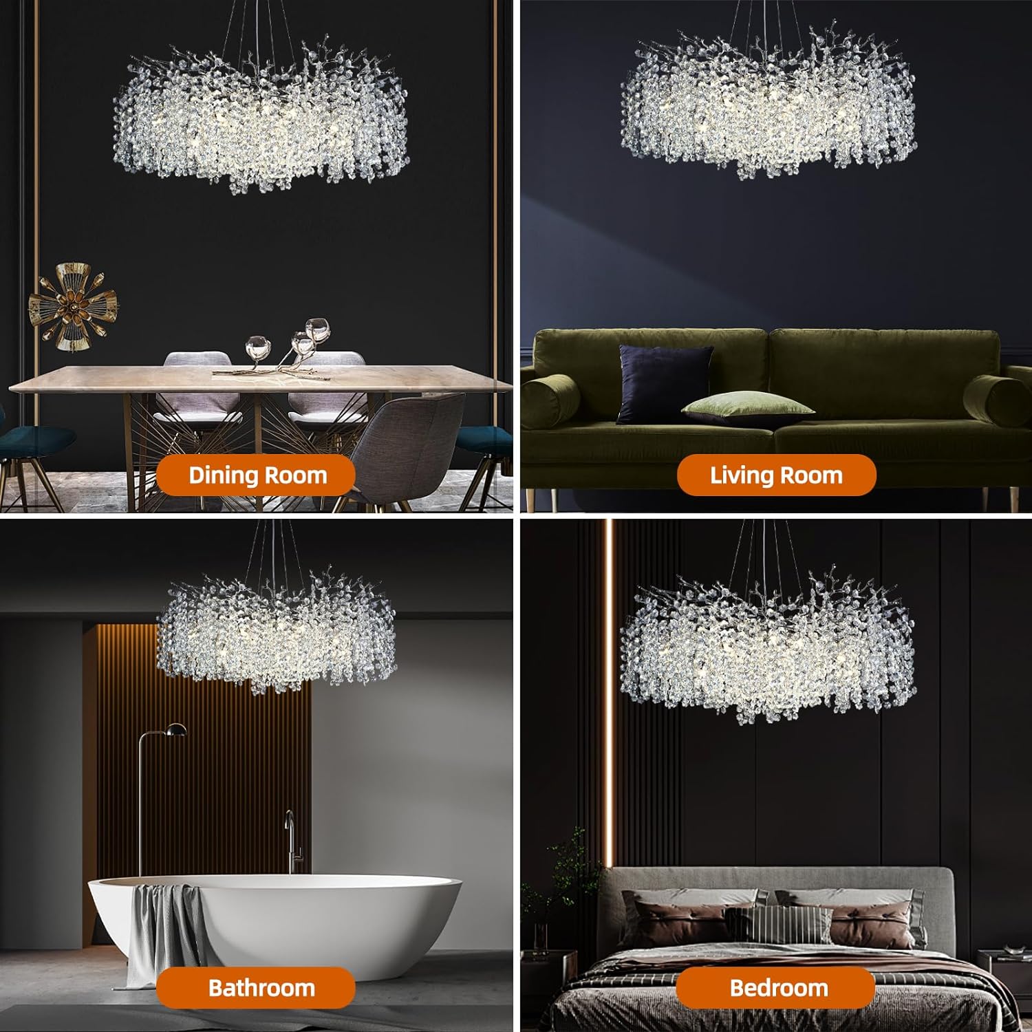 Snow Tree Branch Crystal Chandelier for All Rooms 30" 40" 55"