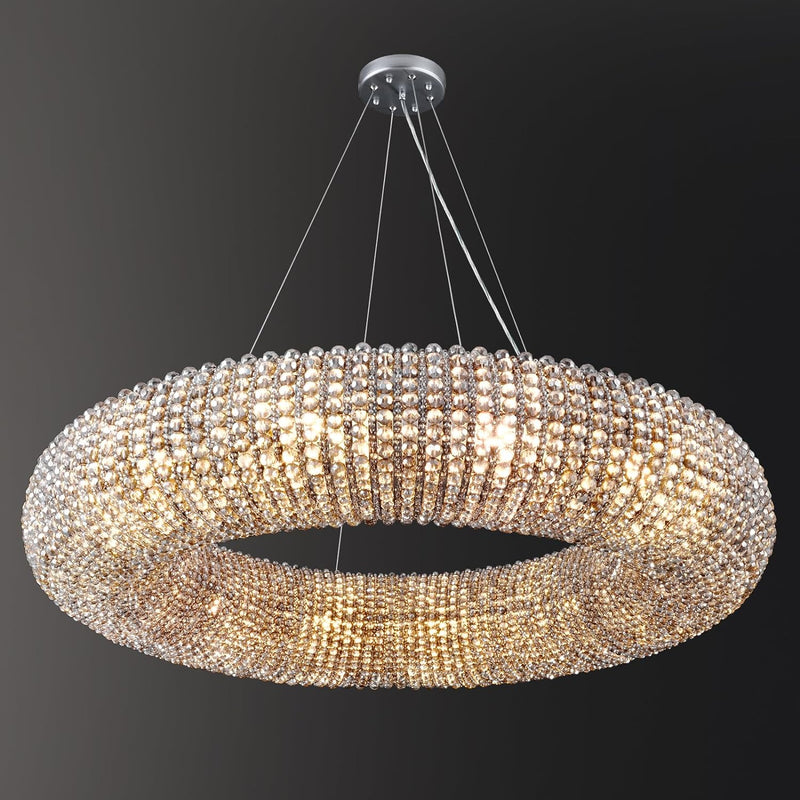 Load image into Gallery viewer, K9 Grey/Clear Crystal Beads Round Pendant Chandelier D31.5&quot;
