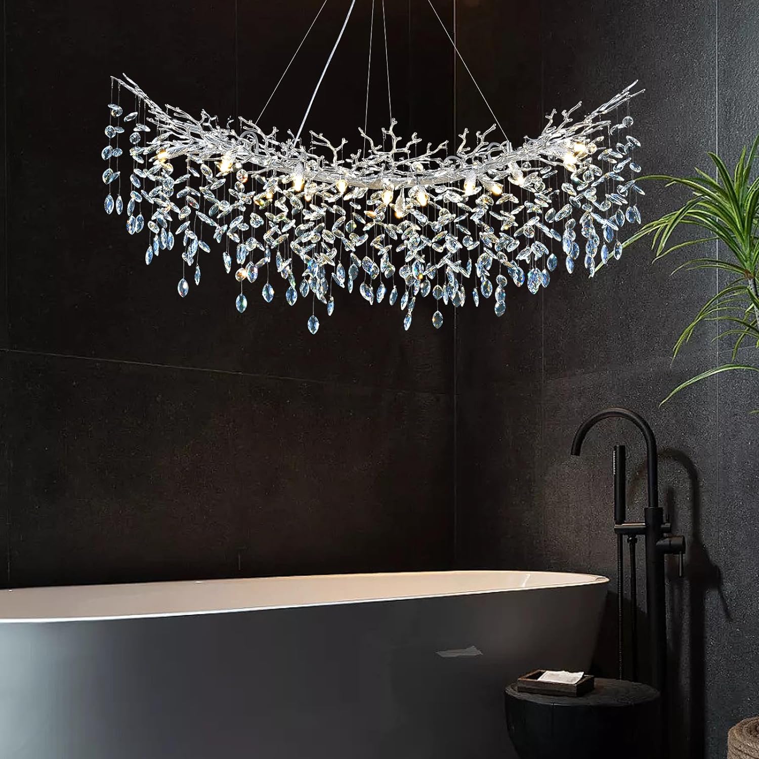 Ice Eye Modern Crystal Tree Branch Linear Chandelier for All Rooms 55" 72"