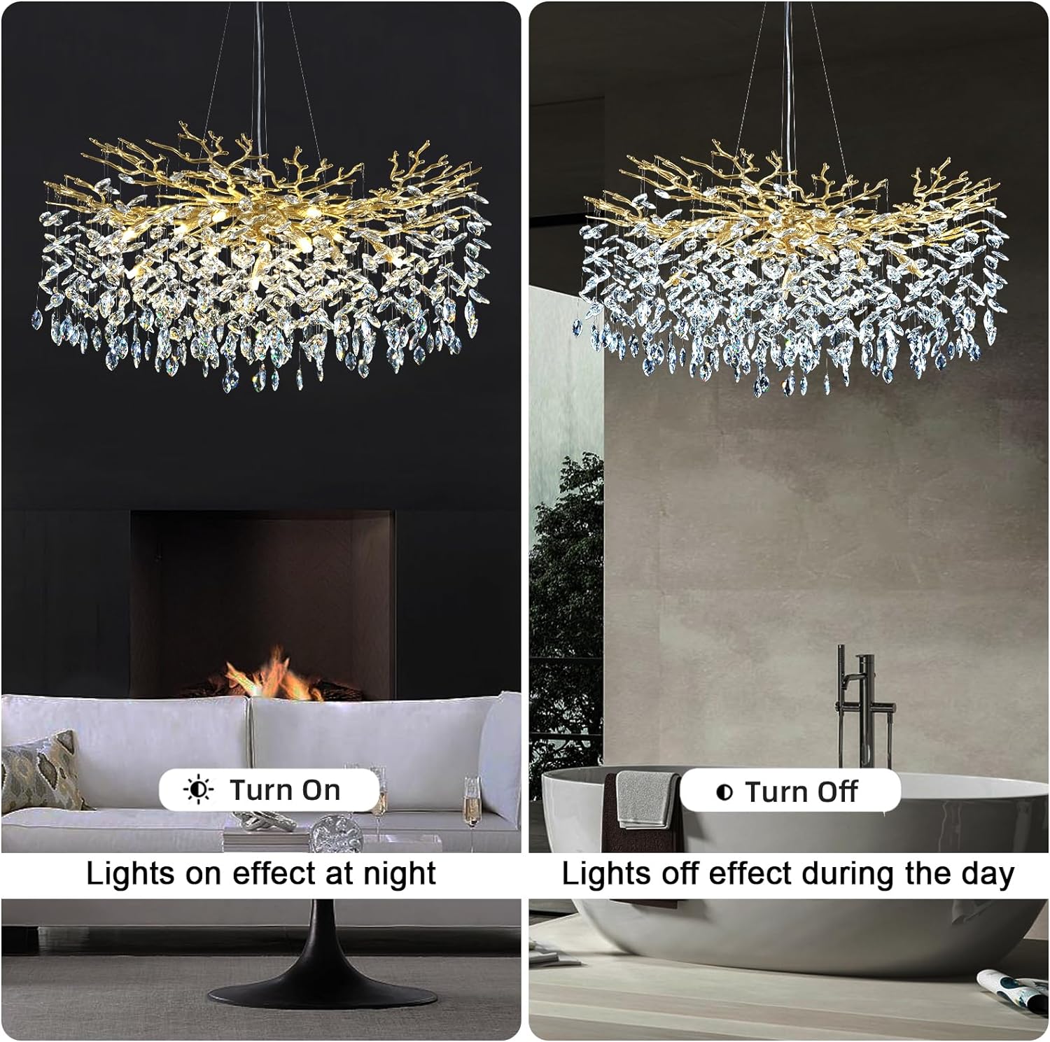 Ice Eye Modern Crystal Tree Branch Round Chandelier for All Rooms 30" 40" 48"