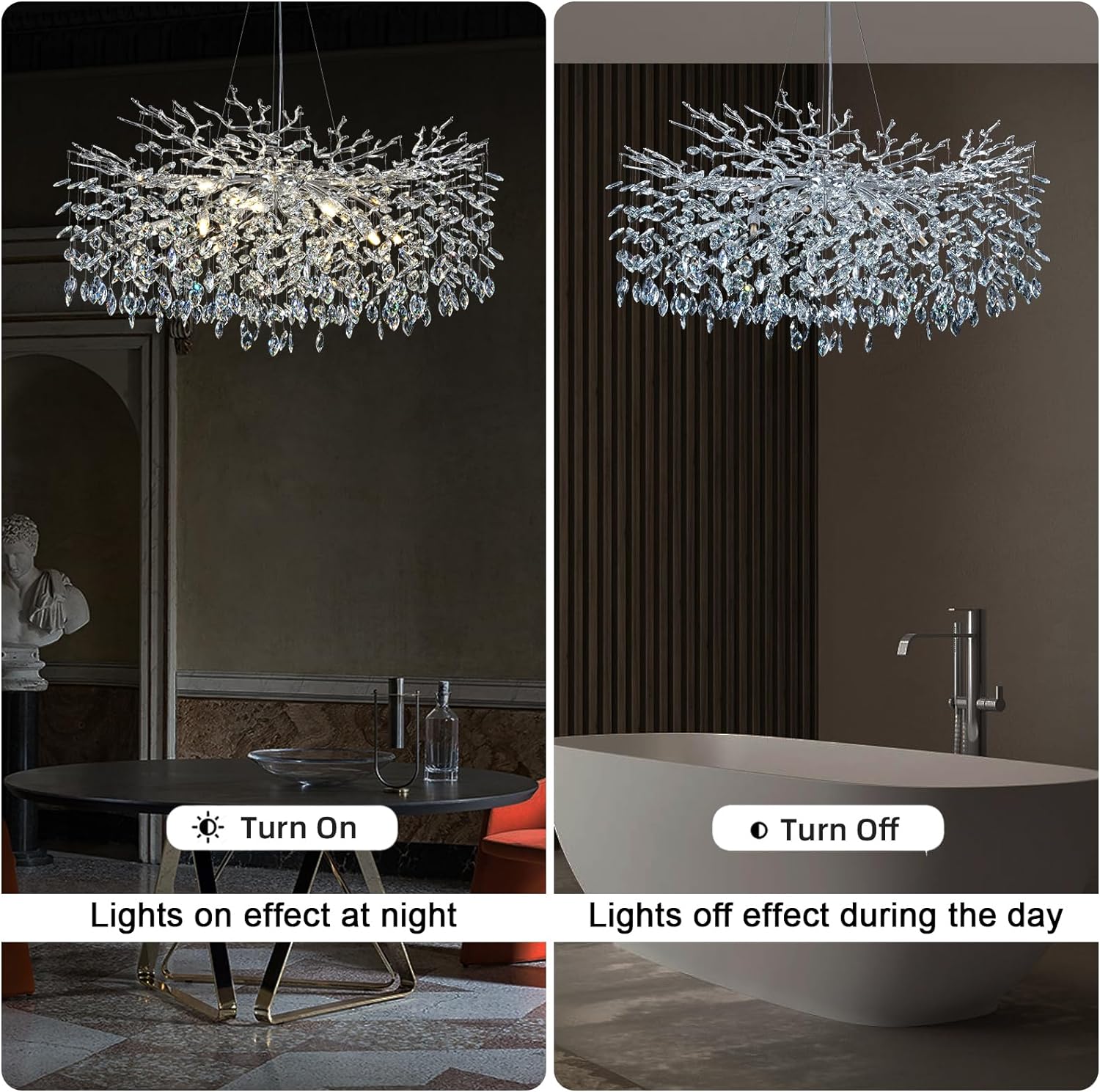 Ice Eye Modern Crystal Tree Branch Round Chandelier for All Rooms 30" 40" 48"