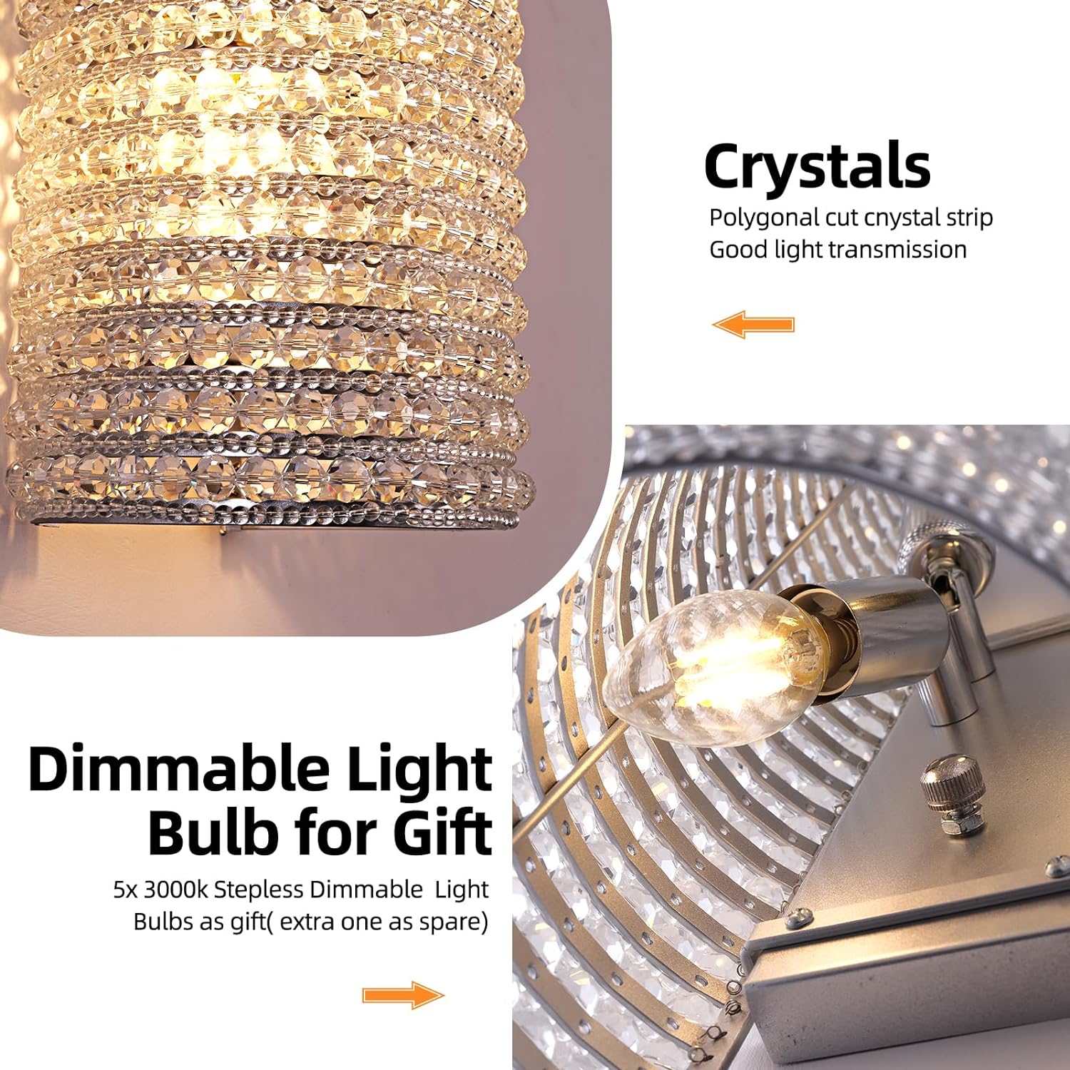 K9 Grey/Clear Crystal Beads Wall Sconce 21"