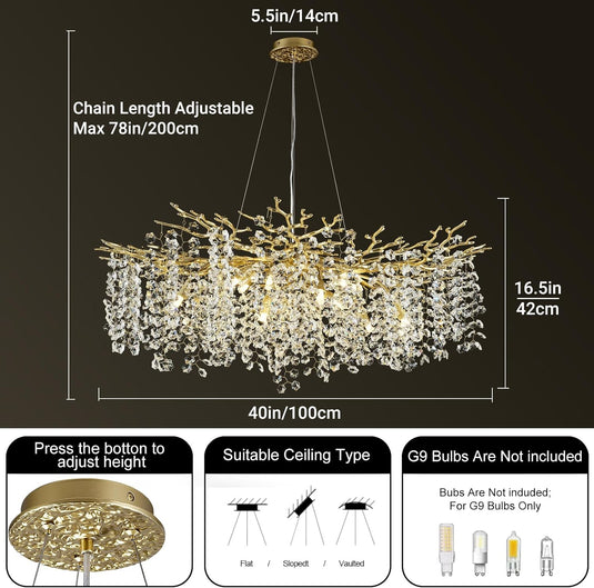 Snow Tree Branch Crystal Chandelier for All Rooms 30" 40" 55"