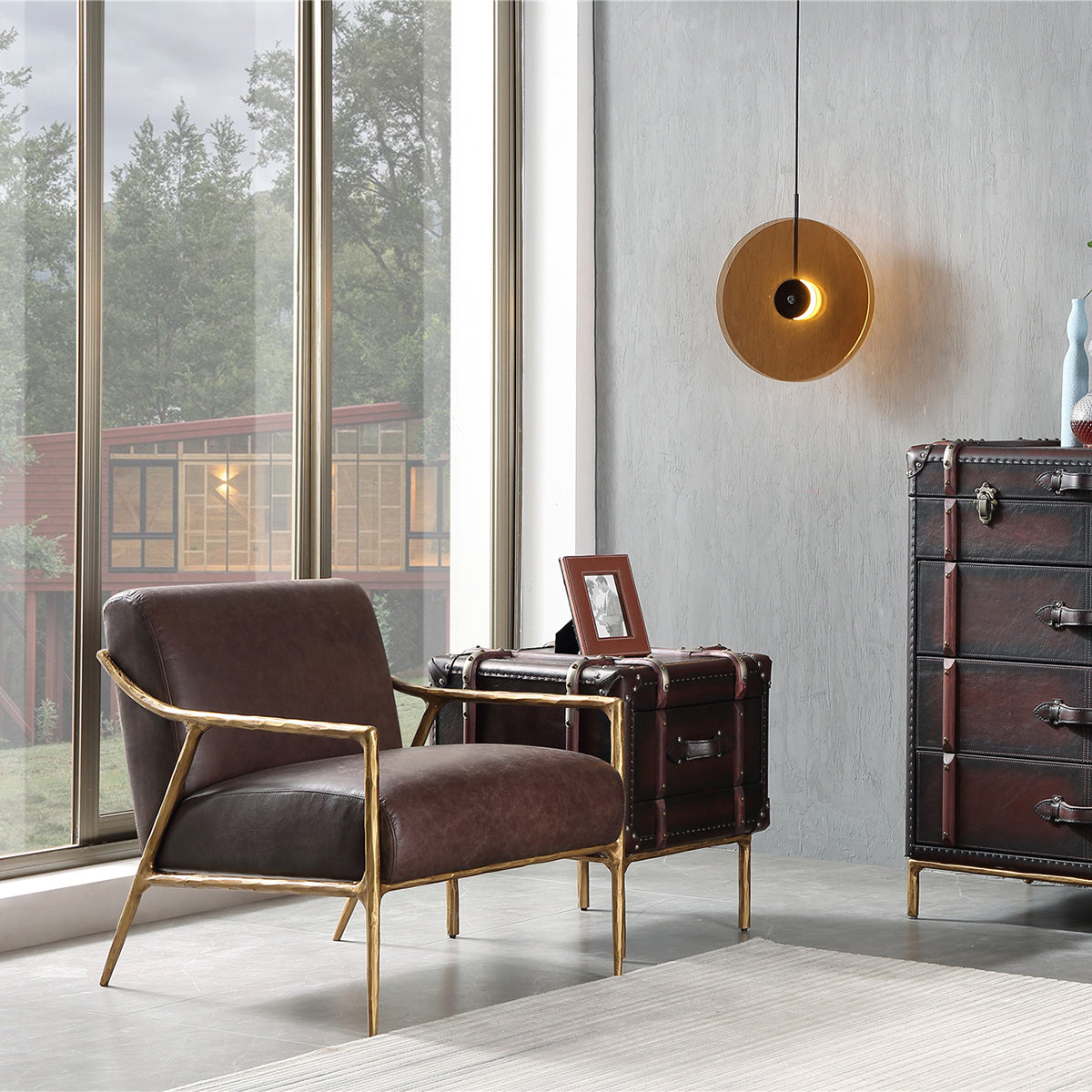 Thaddeus Brown Leather Accent Chair