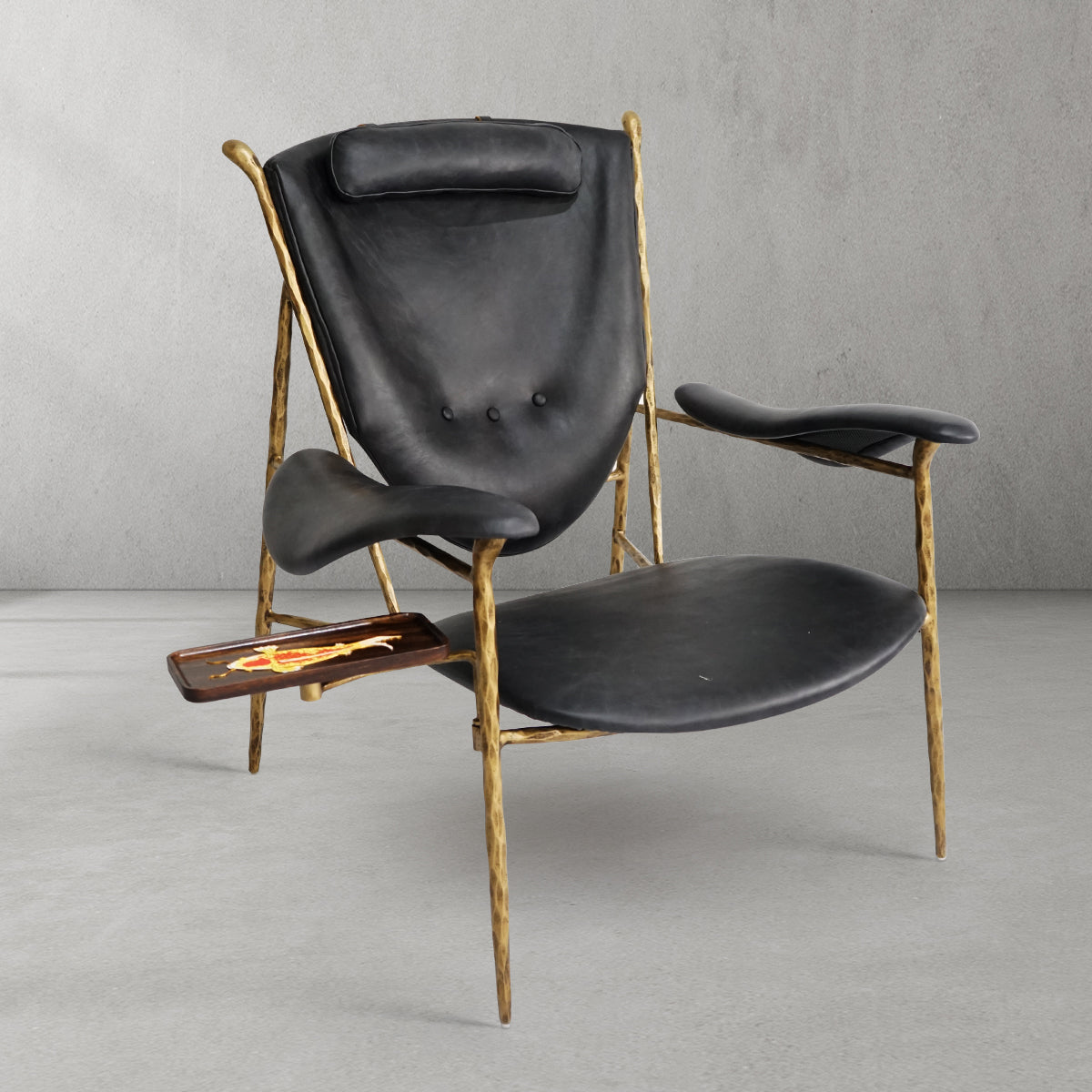 Thaddeus Enamel Wooden Plate Leather Armchair