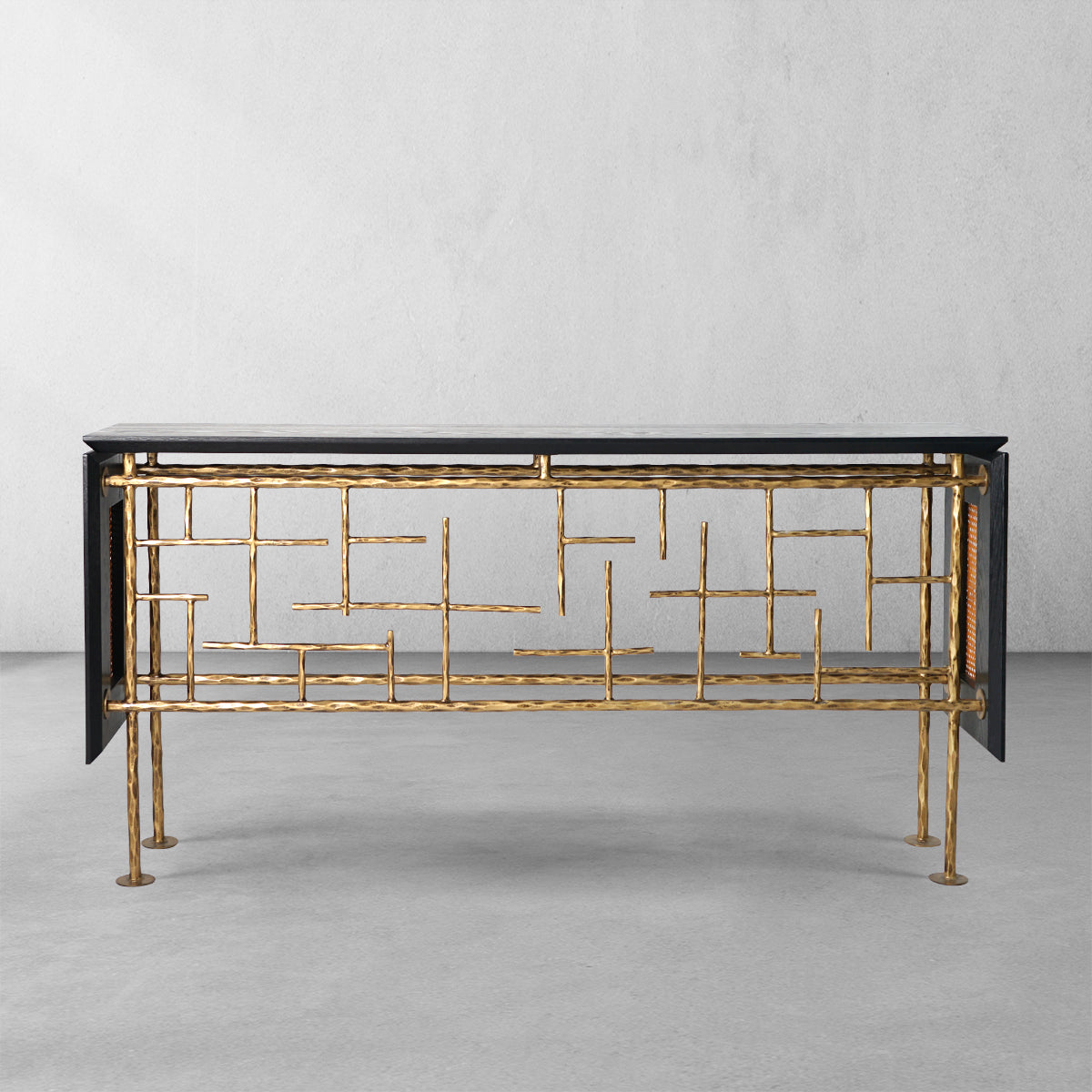 Thaddeus Metal Frame Rattan Console Table