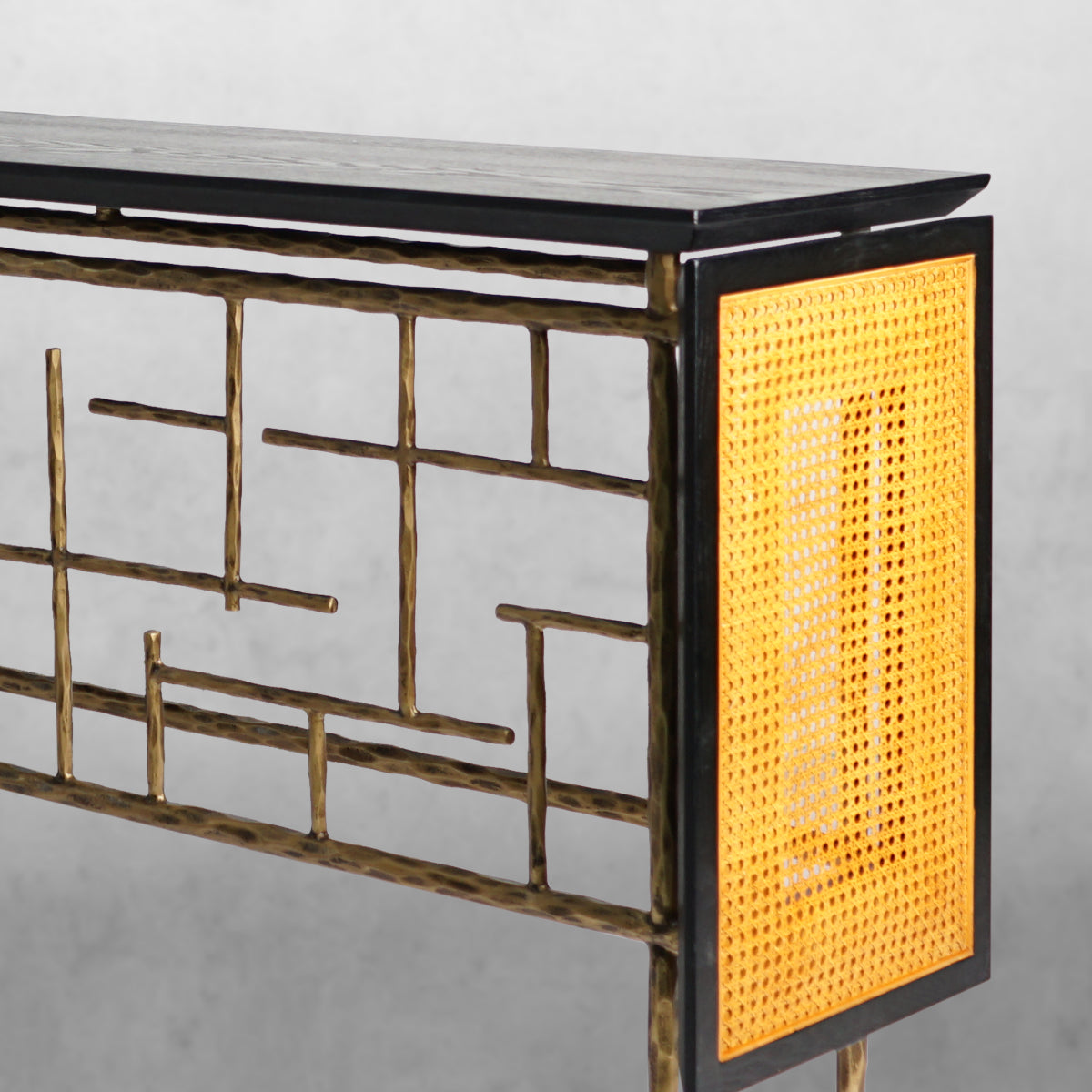 Thaddeus Metal Frame Rattan Console Table