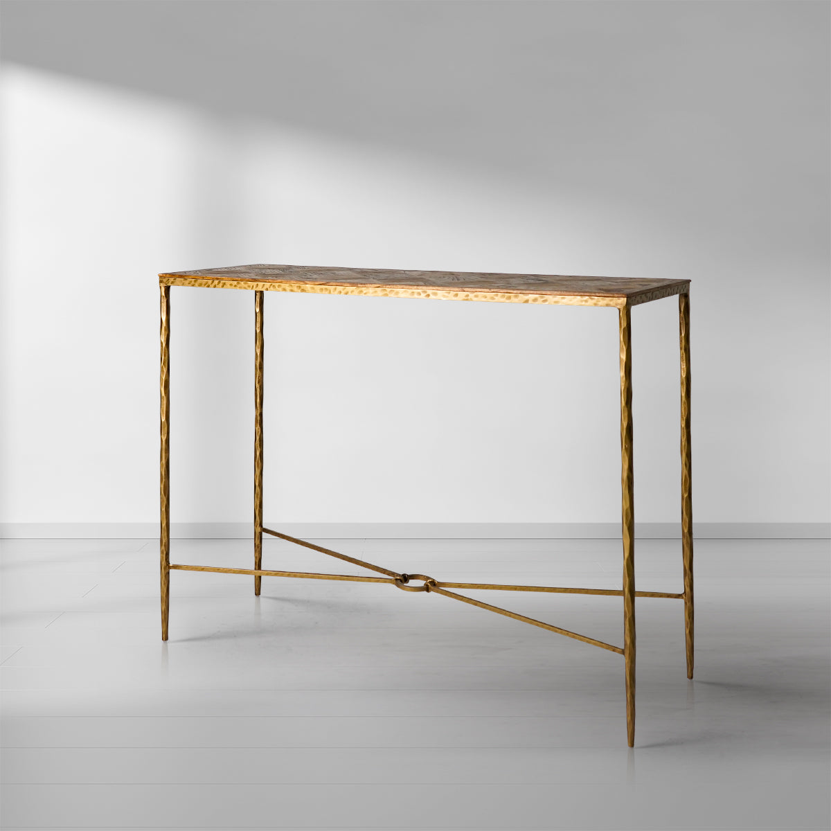 Thaddeus Metal Frame Elm Wood Console Table