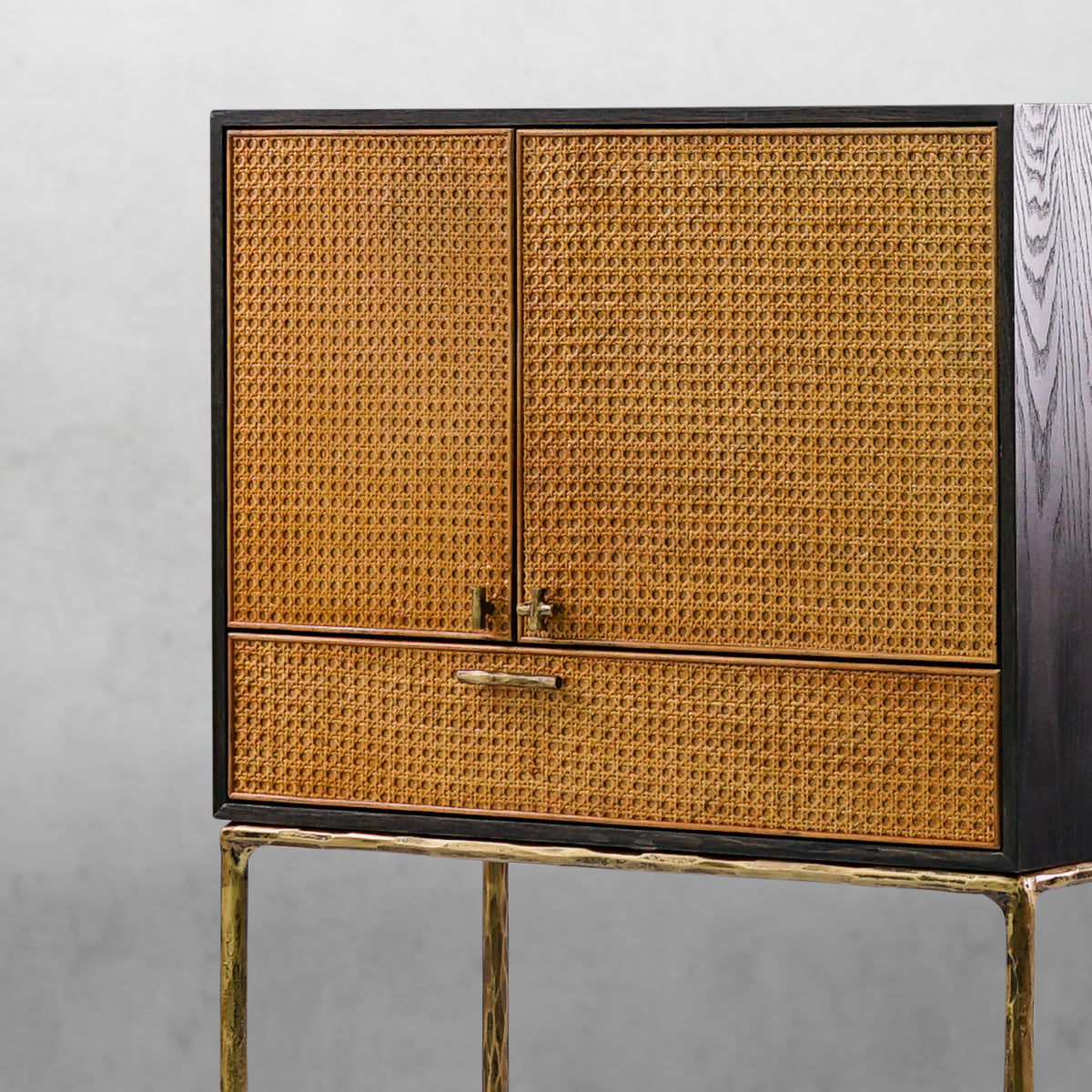 Thaddeus Metal Frame Rattan Side Cabinet