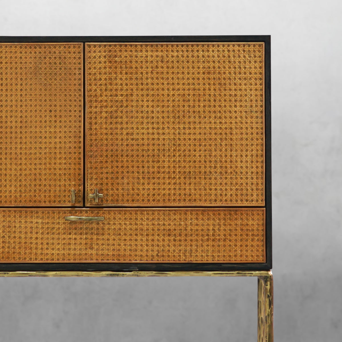 Thaddeus Metal Frame Rattan Side Cabinet