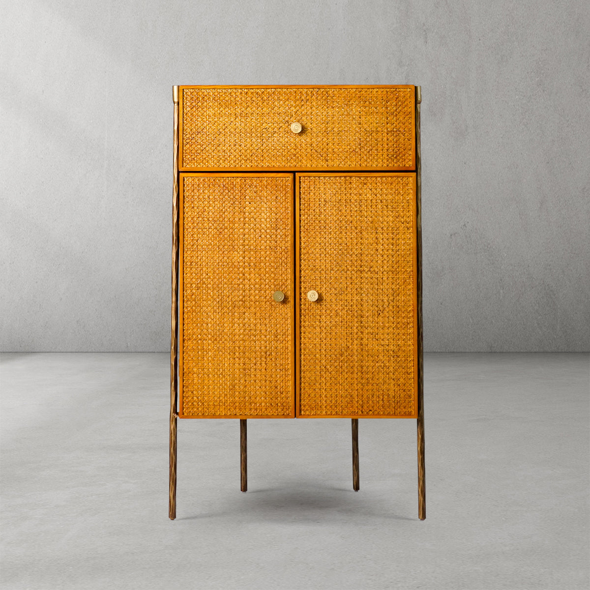 Thaddeus Metal Frame Rattan Side Cabinet