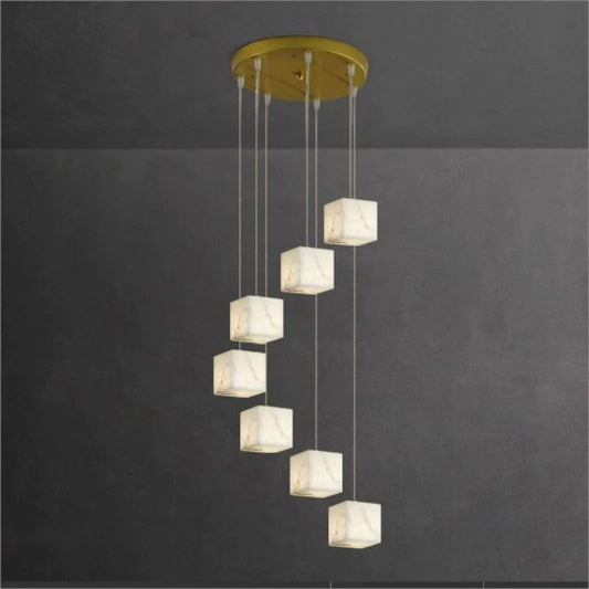 Alabaster Cube Foyer Staircase Long Chandelier